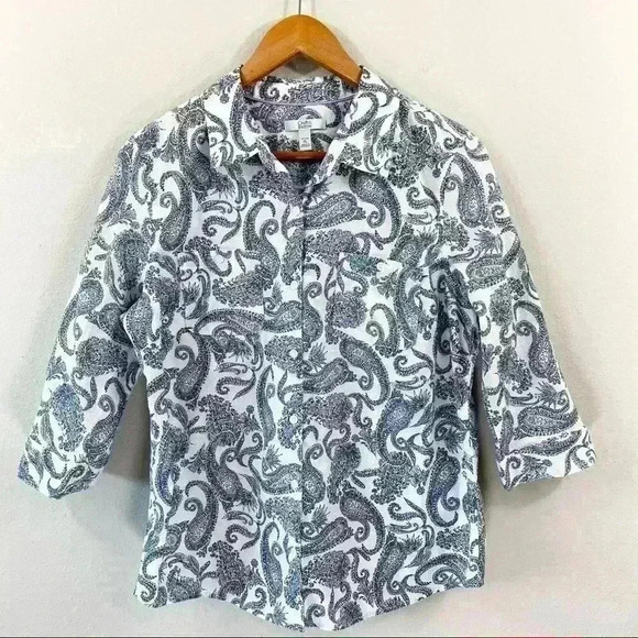 croft & barrow Tops - Croft & Barrow petite cotton paisley print collared shirt